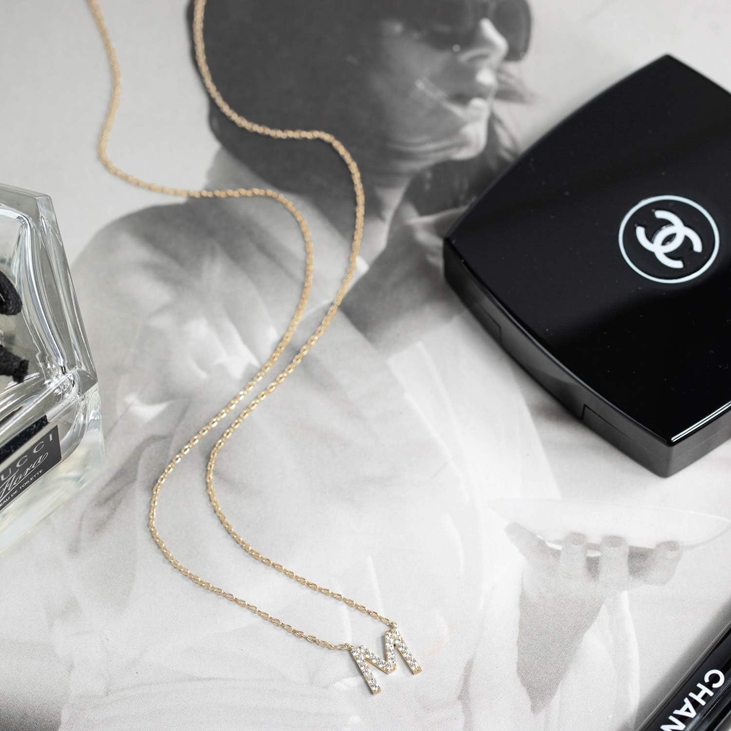 14K White Gold Plated Cubic Zirconia Initial Necklace | Letter Dainty Necklaces for Women