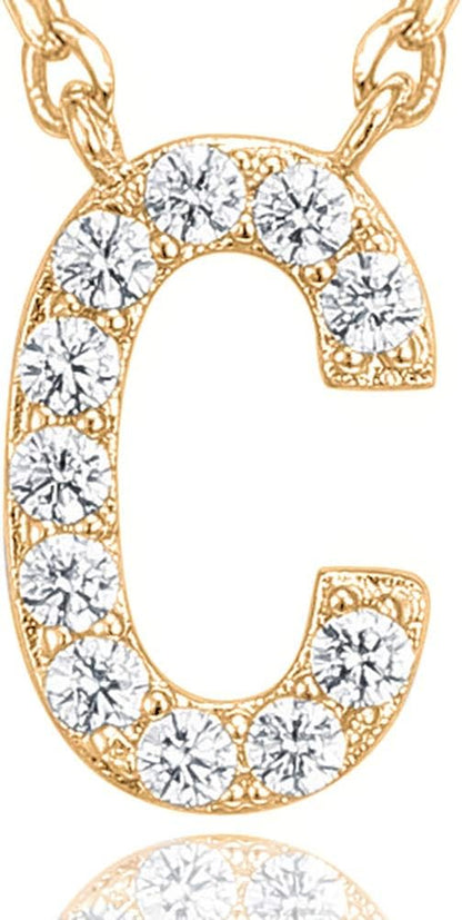 14K White Gold Plated Cubic Zirconia Initial Necklace | Letter Dainty Necklaces for Women