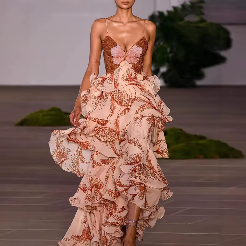 Aurora Bohemian Butterfly Tie-Back Maxi Dress