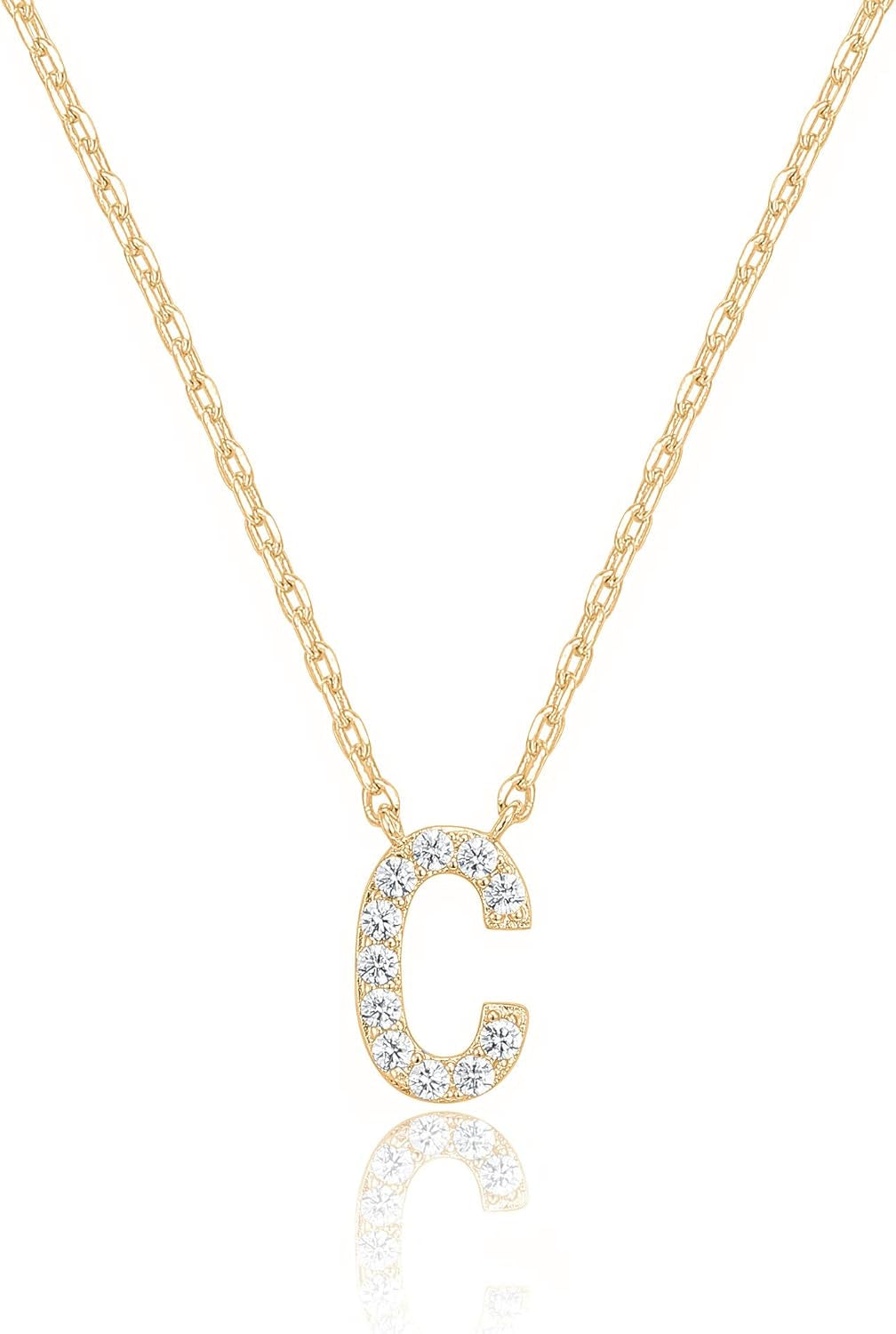 14K White Gold Plated Cubic Zirconia Initial Necklace | Letter Dainty Necklaces for Women