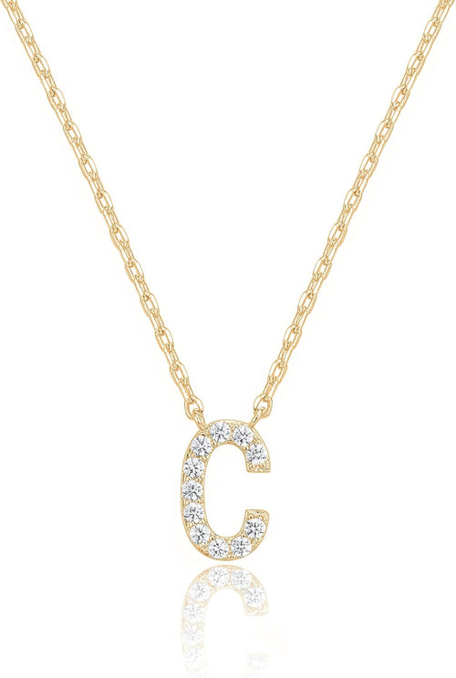 14K White Gold Plated Cubic Zirconia Initial Necklace | Letter Dainty Necklaces for Women
