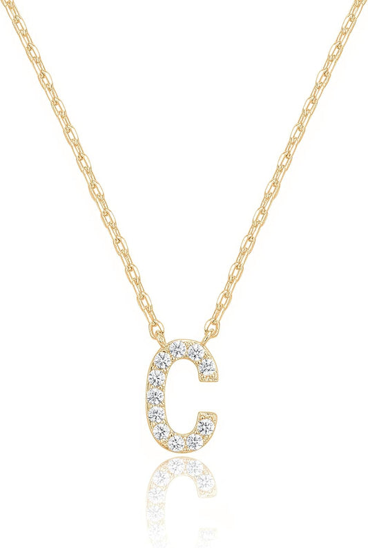 14K White Gold Plated Cubic Zirconia Initial Necklace | Letter Dainty Necklaces for Women