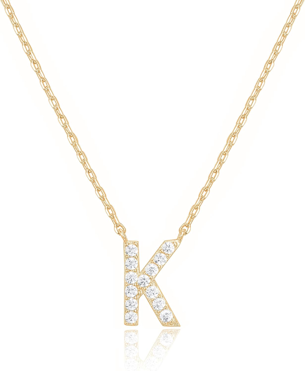 14K White Gold Plated Cubic Zirconia Initial Necklace | Letter Dainty Necklaces for Women
