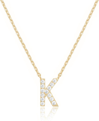 14K White Gold Plated Cubic Zirconia Initial Necklace | Letter Dainty Necklaces for Women