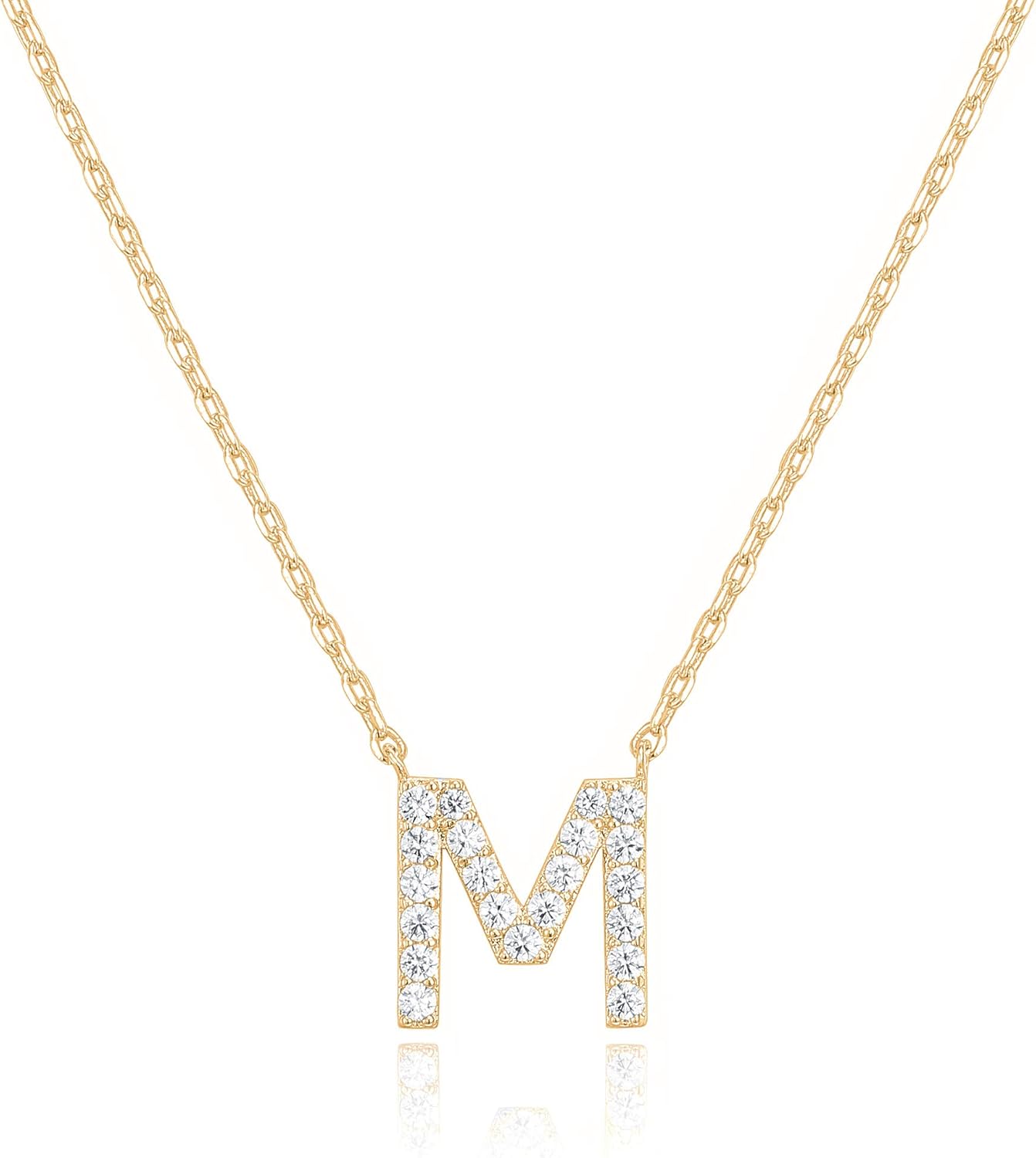 14K White Gold Plated Cubic Zirconia Initial Necklace | Letter Dainty Necklaces for Women
