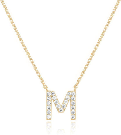 14K White Gold Plated Cubic Zirconia Initial Necklace | Letter Dainty Necklaces for Women