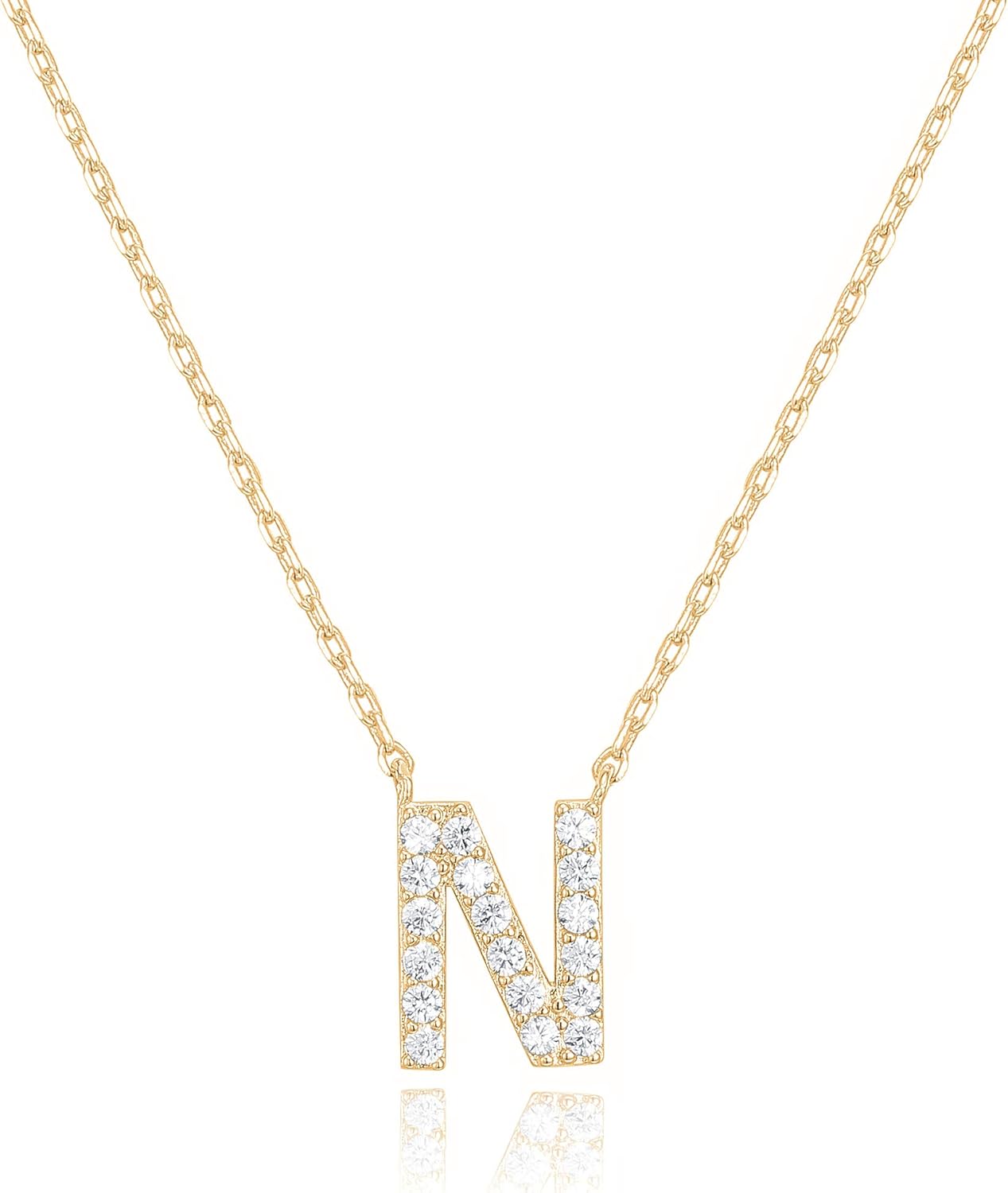 14K White Gold Plated Cubic Zirconia Initial Necklace | Letter Dainty Necklaces for Women