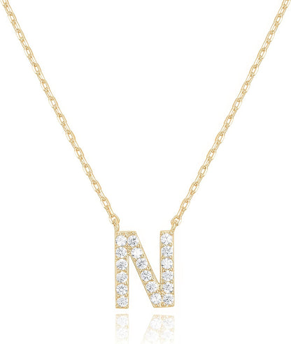 14K White Gold Plated Cubic Zirconia Initial Necklace | Letter Dainty Necklaces for Women