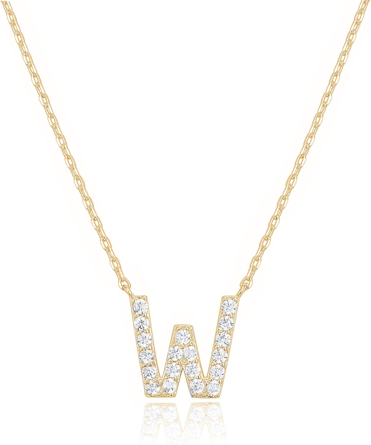 14K White Gold Plated Cubic Zirconia Initial Necklace | Letter Dainty Necklaces for Women