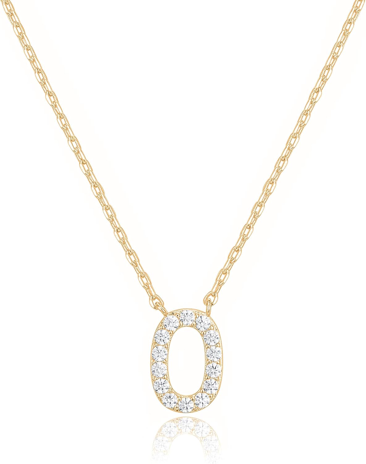 14K White Gold Plated Cubic Zirconia Initial Necklace | Letter Dainty Necklaces for Women