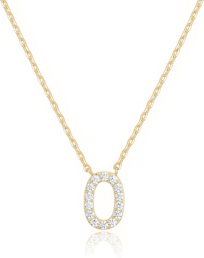 14K White Gold Plated Cubic Zirconia Initial Necklace | Letter Dainty Necklaces for Women