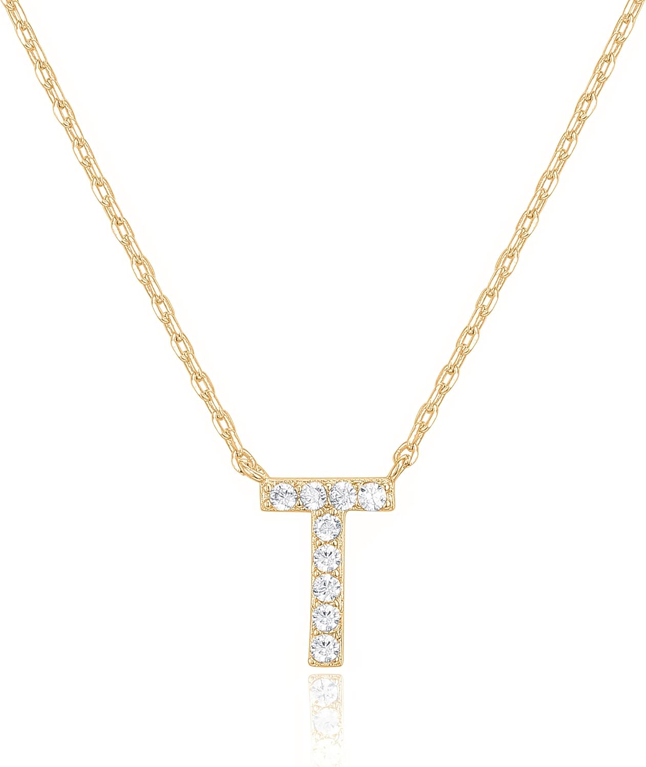 14K White Gold Plated Cubic Zirconia Initial Necklace | Letter Dainty Necklaces for Women