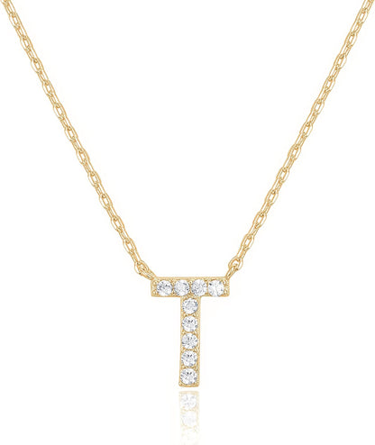 14K White Gold Plated Cubic Zirconia Initial Necklace | Letter Dainty Necklaces for Women
