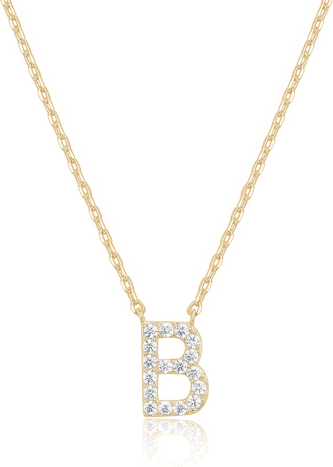 14K White Gold Plated Cubic Zirconia Initial Necklace | Letter Dainty Necklaces for Women
