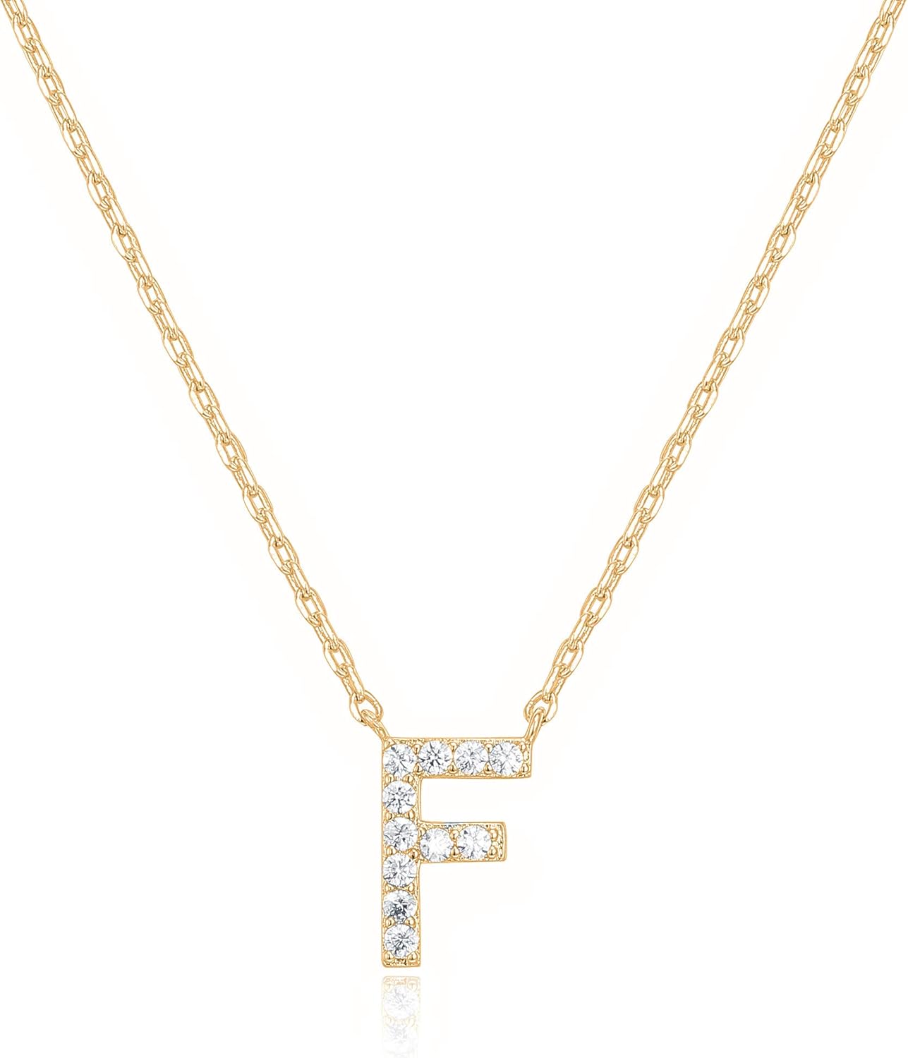 14K White Gold Plated Cubic Zirconia Initial Necklace | Letter Dainty Necklaces for Women