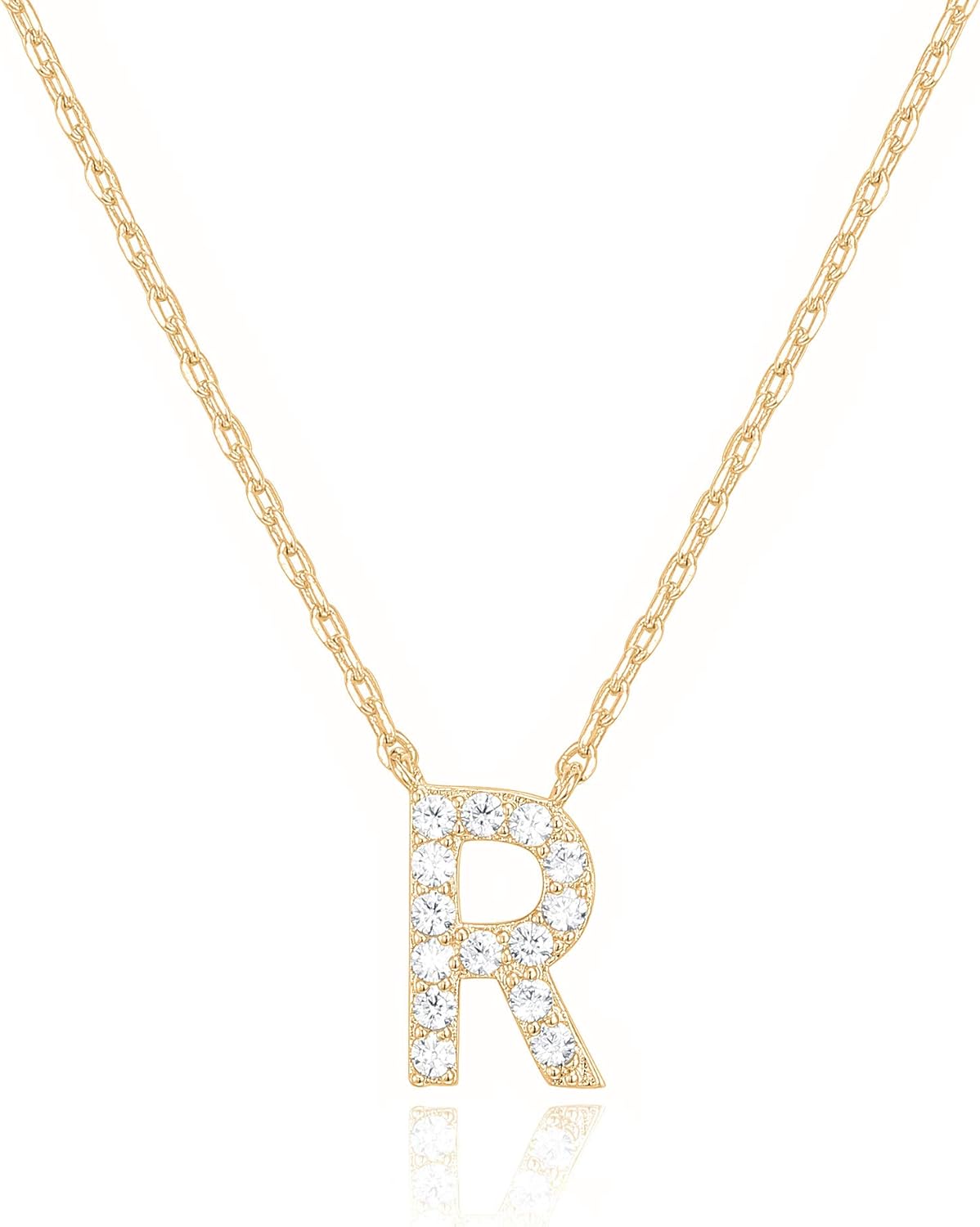 14K White Gold Plated Cubic Zirconia Initial Necklace | Letter Dainty Necklaces for Women