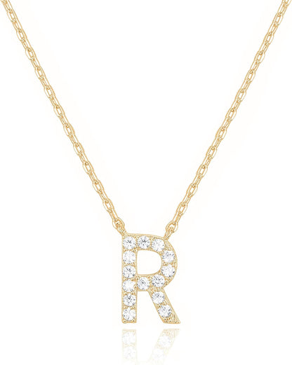 14K White Gold Plated Cubic Zirconia Initial Necklace | Letter Dainty Necklaces for Women