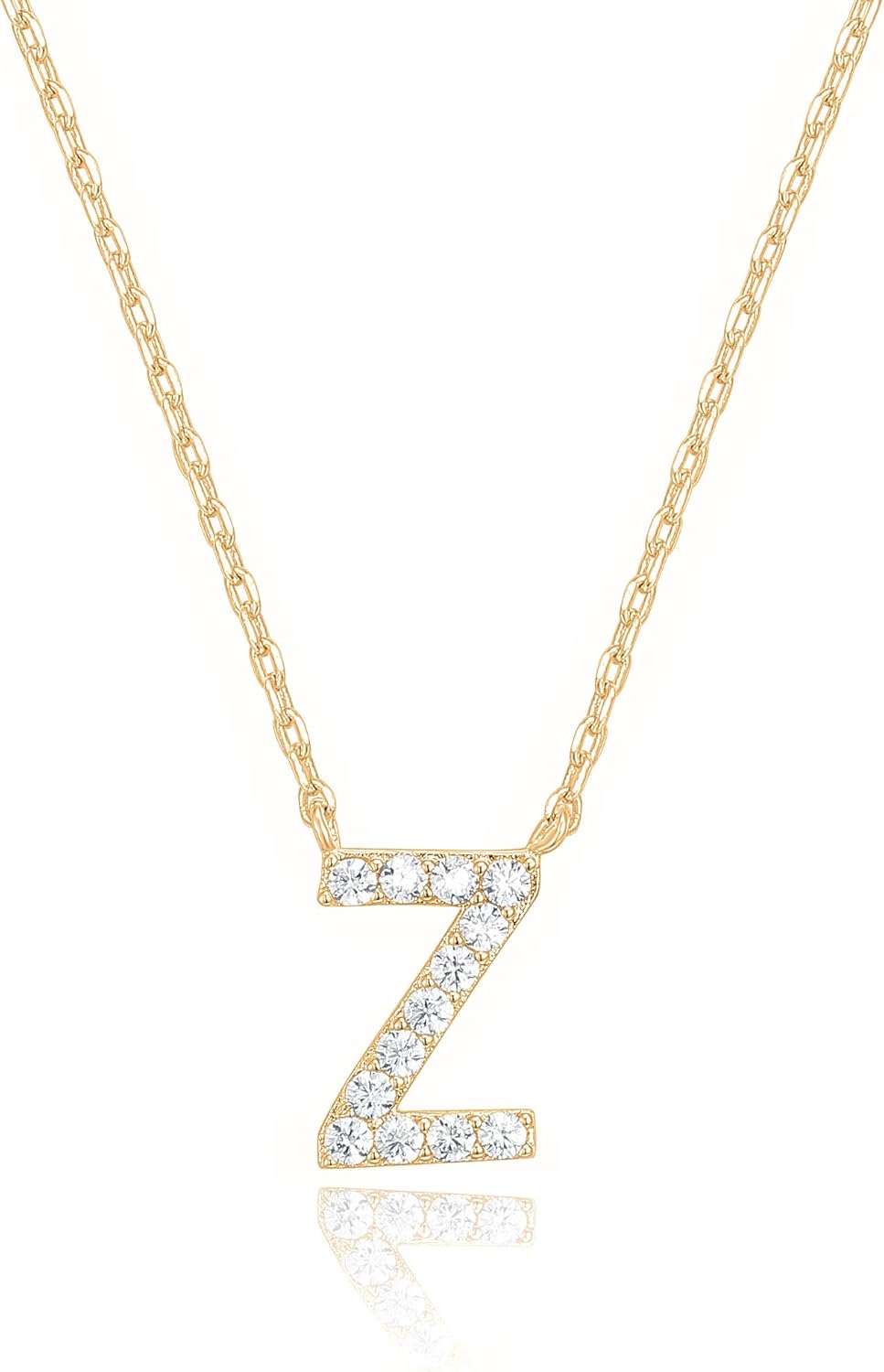 14K White Gold Plated Cubic Zirconia Initial Necklace | Letter Dainty Necklaces for Women