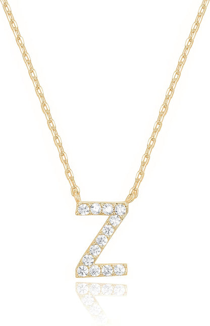 14K White Gold Plated Cubic Zirconia Initial Necklace | Letter Dainty Necklaces for Women