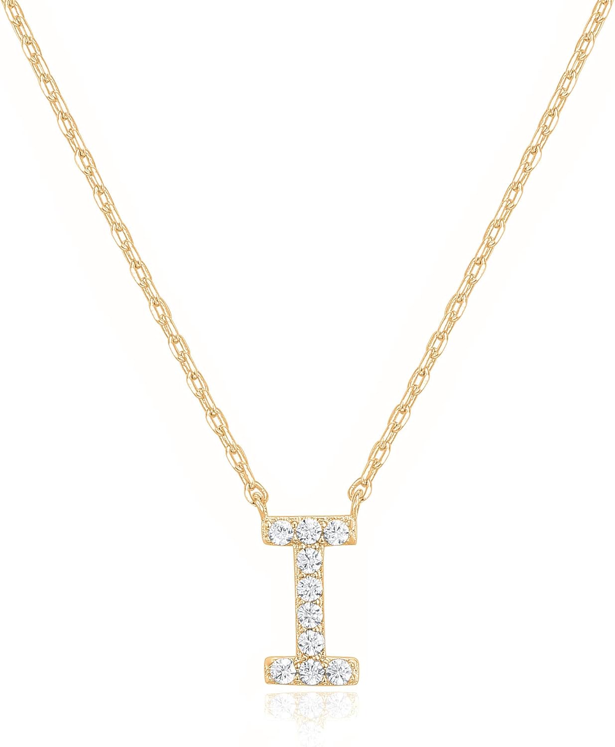 14K White Gold Plated Cubic Zirconia Initial Necklace | Letter Dainty Necklaces for Women