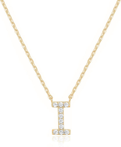 14K White Gold Plated Cubic Zirconia Initial Necklace | Letter Dainty Necklaces for Women