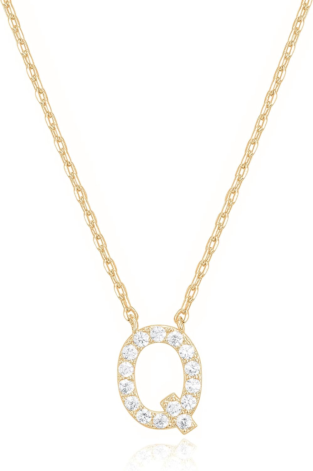 14K White Gold Plated Cubic Zirconia Initial Necklace | Letter Dainty Necklaces for Women