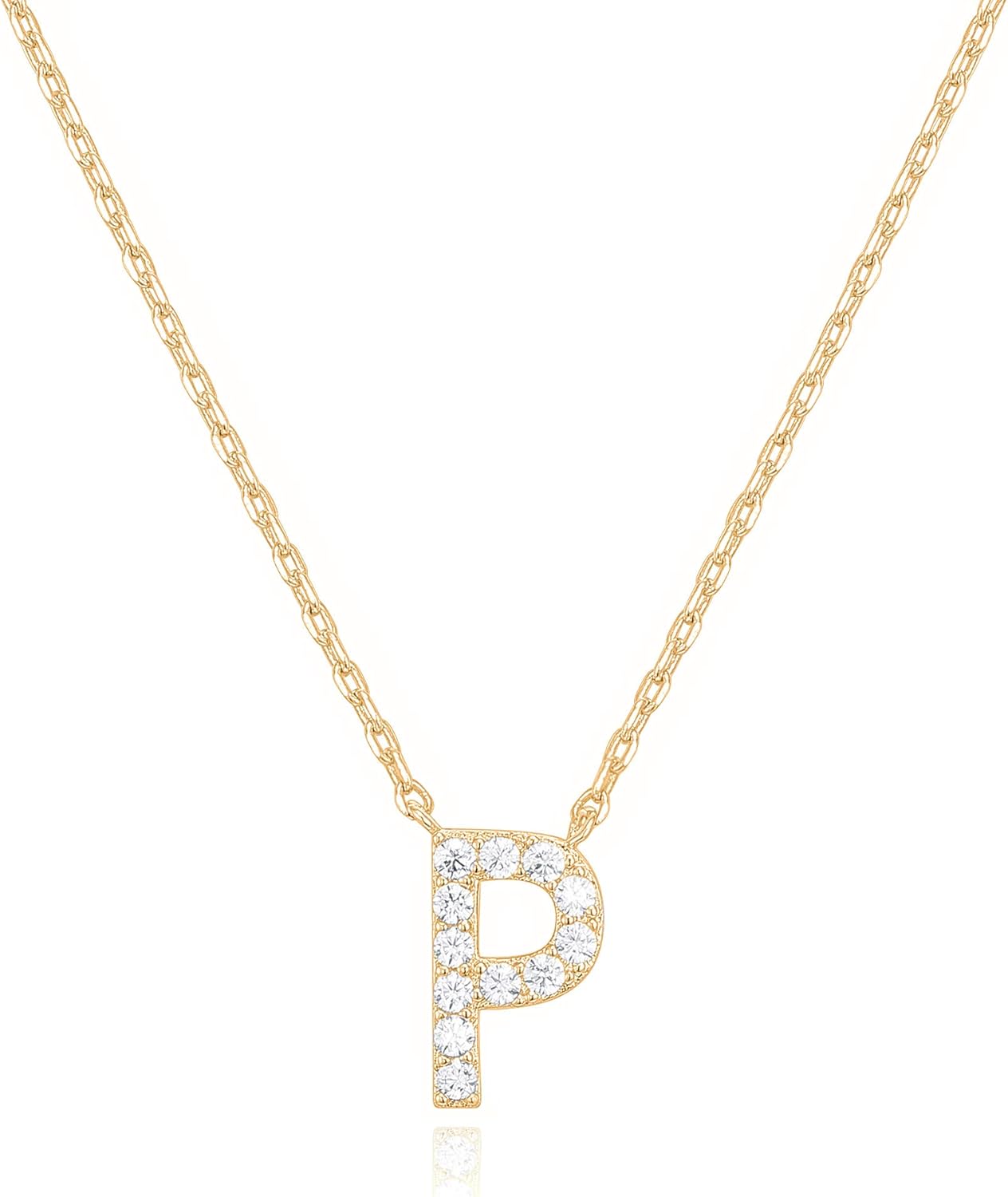 14K White Gold Plated Cubic Zirconia Initial Necklace | Letter Dainty Necklaces for Women
