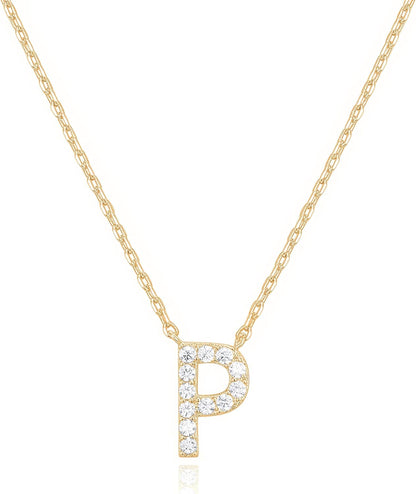 14K White Gold Plated Cubic Zirconia Initial Necklace | Letter Dainty Necklaces for Women
