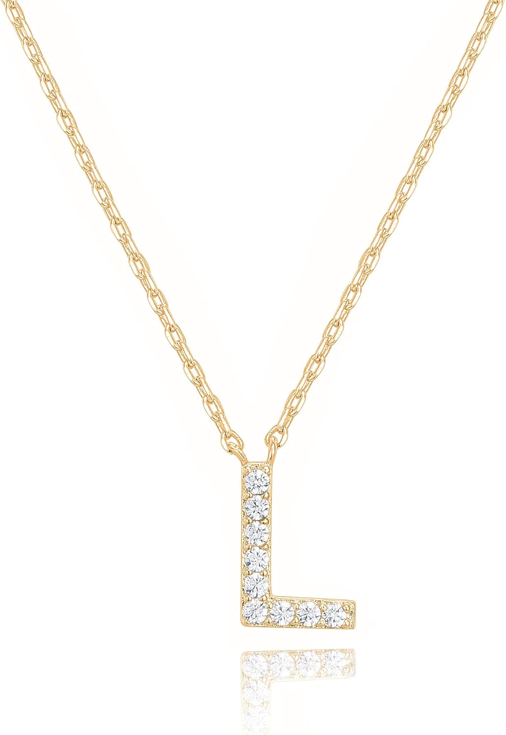14K White Gold Plated Cubic Zirconia Initial Necklace | Letter Dainty Necklaces for Women