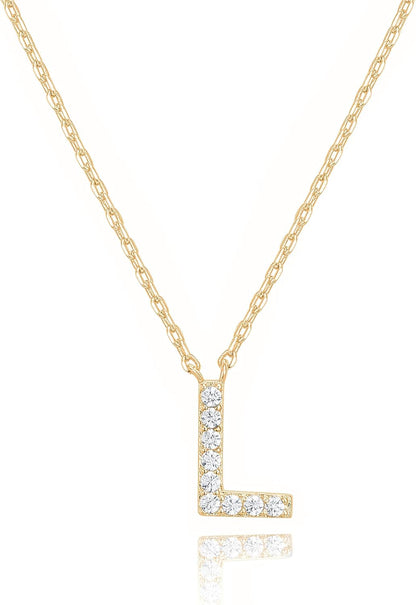 14K White Gold Plated Cubic Zirconia Initial Necklace | Letter Dainty Necklaces for Women