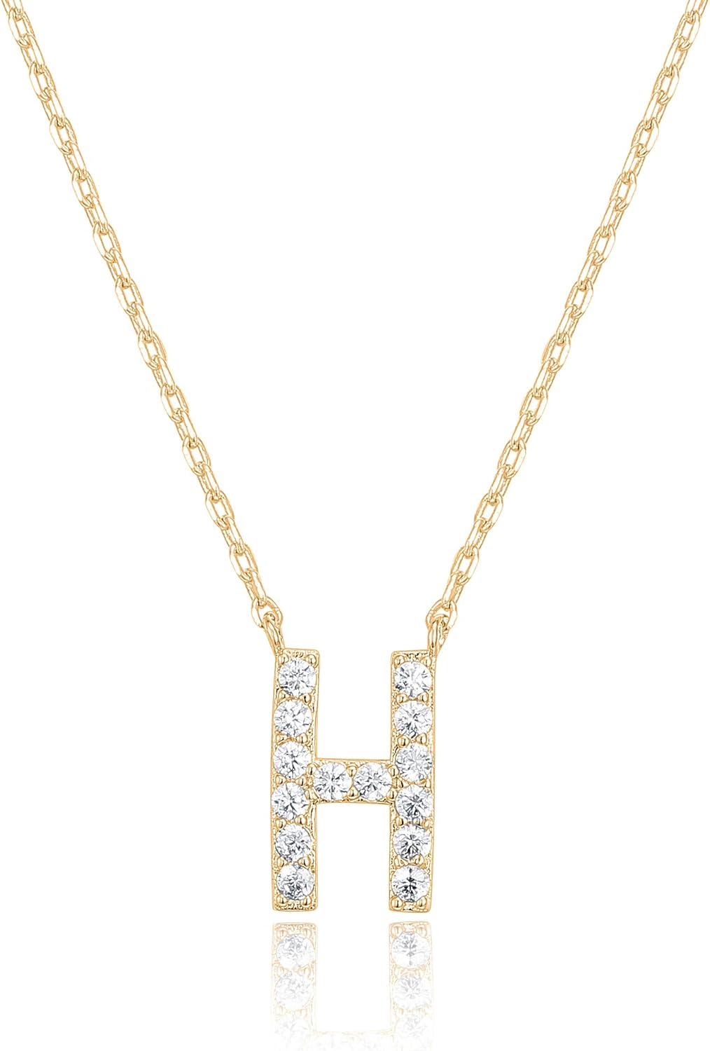 14K White Gold Plated Cubic Zirconia Initial Necklace | Letter Dainty Necklaces for Women