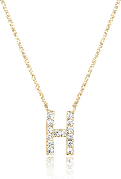 14K White Gold Plated Cubic Zirconia Initial Necklace | Letter Dainty Necklaces for Women