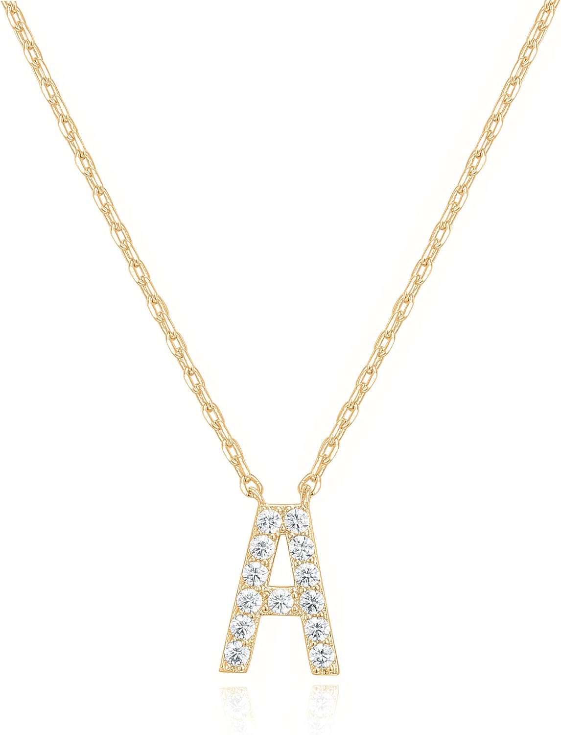 14K White Gold Plated Cubic Zirconia Initial Necklace | Letter Dainty Necklaces for Women