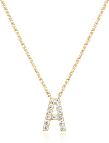 14K White Gold Plated Cubic Zirconia Initial Necklace | Letter Dainty Necklaces for Women