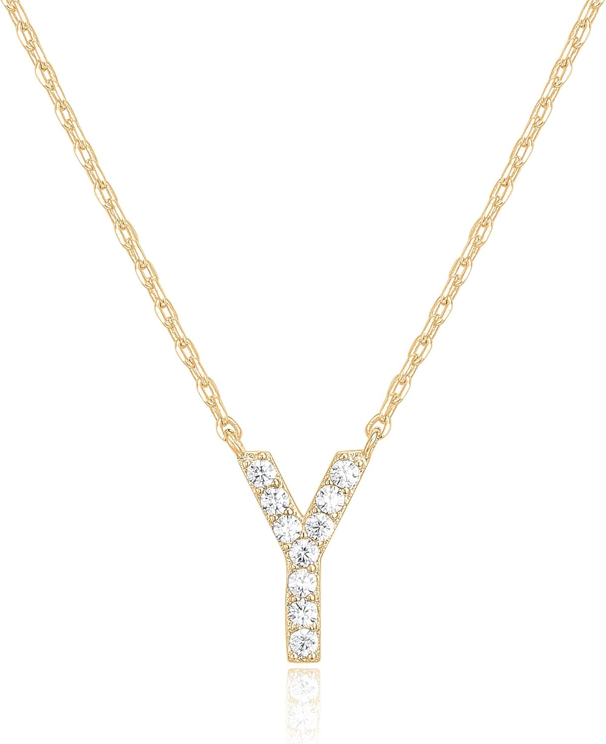14K White Gold Plated Cubic Zirconia Initial Necklace | Letter Dainty Necklaces for Women