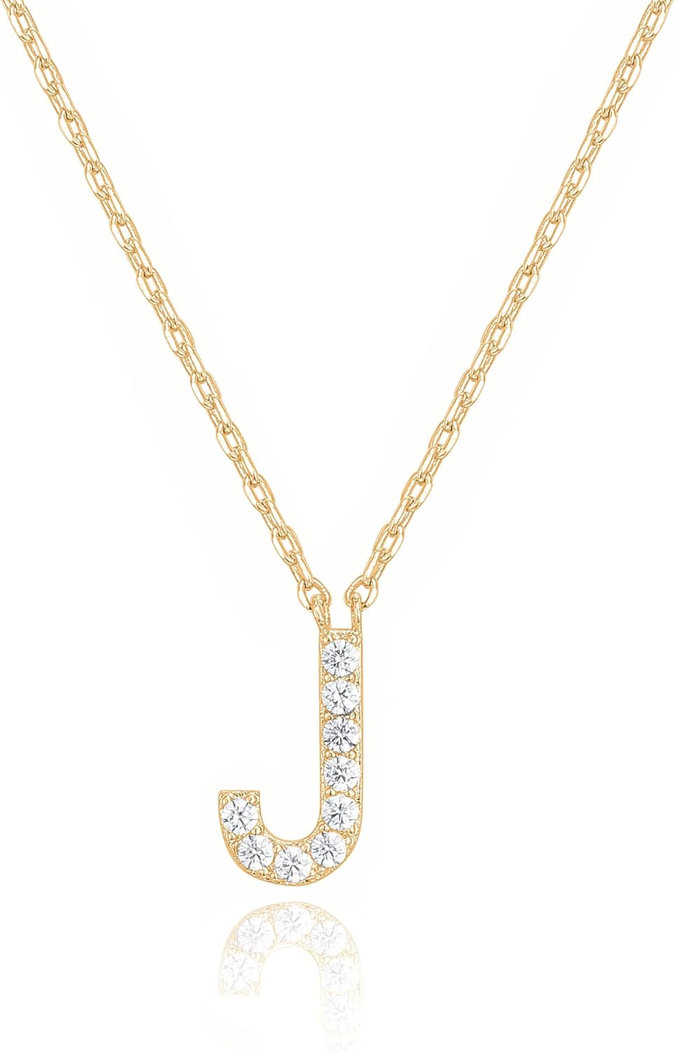 14K White Gold Plated Cubic Zirconia Initial Necklace | Letter Dainty Necklaces for Women