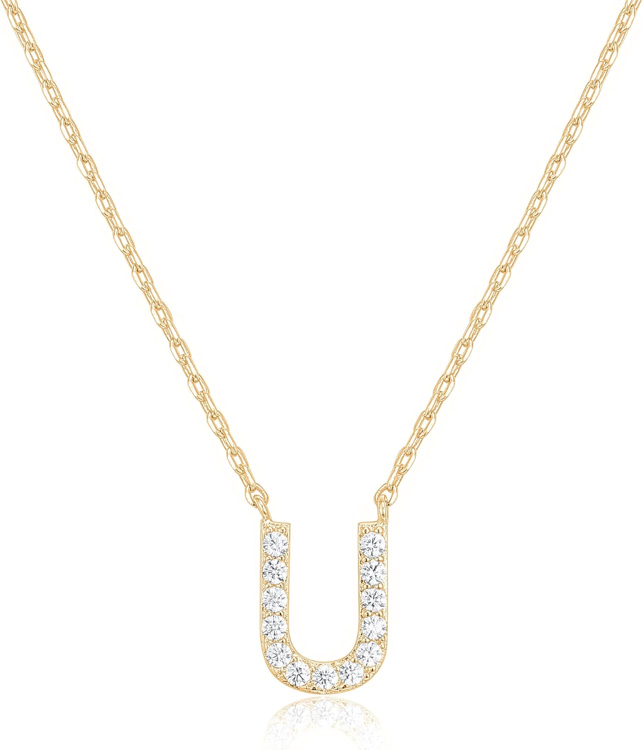 14K White Gold Plated Cubic Zirconia Initial Necklace | Letter Dainty Necklaces for Women