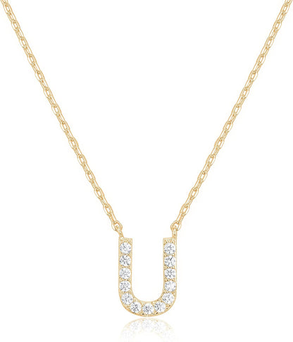 14K White Gold Plated Cubic Zirconia Initial Necklace | Letter Dainty Necklaces for Women