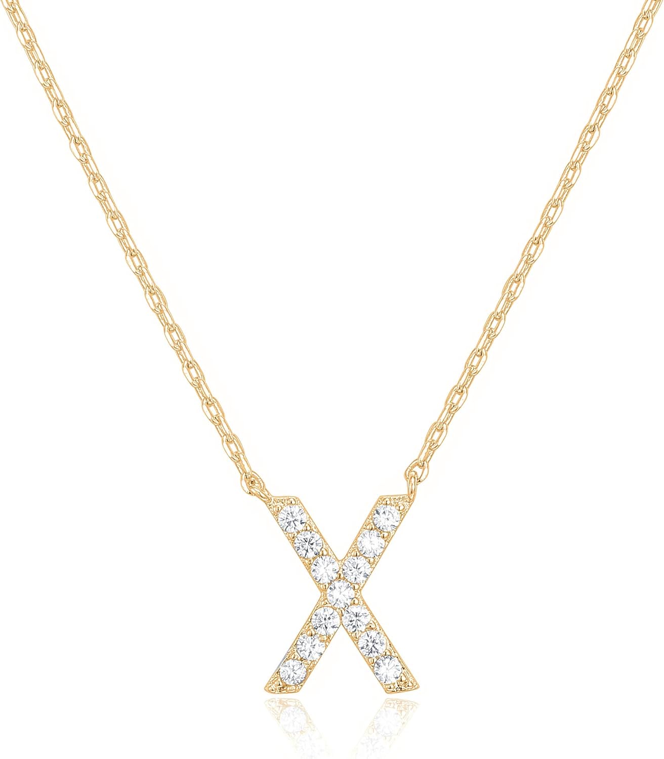 14K White Gold Plated Cubic Zirconia Initial Necklace | Letter Dainty Necklaces for Women