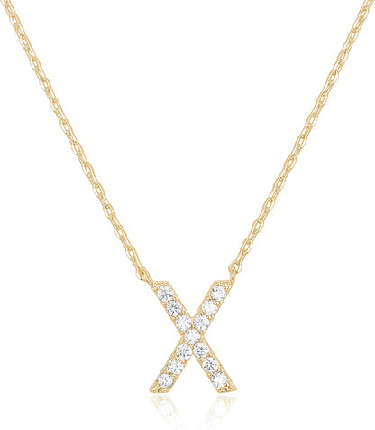 14K White Gold Plated Cubic Zirconia Initial Necklace | Letter Dainty Necklaces for Women