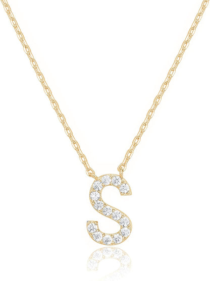 14K White Gold Plated Cubic Zirconia Initial Necklace | Letter Dainty Necklaces for Women