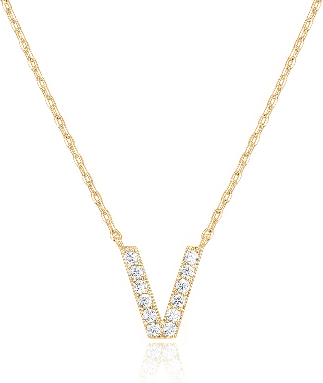 14K White Gold Plated Cubic Zirconia Initial Necklace | Letter Dainty Necklaces for Women
