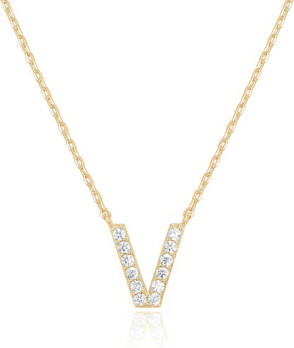 14K White Gold Plated Cubic Zirconia Initial Necklace | Letter Dainty Necklaces for Women