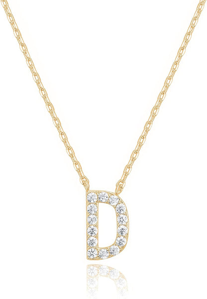 14K White Gold Plated Cubic Zirconia Initial Necklace | Letter Dainty Necklaces for Women