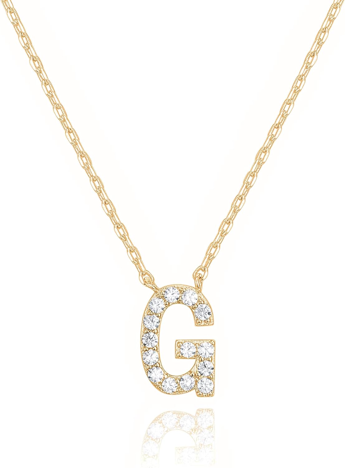 14K White Gold Plated Cubic Zirconia Initial Necklace | Letter Dainty Necklaces for Women