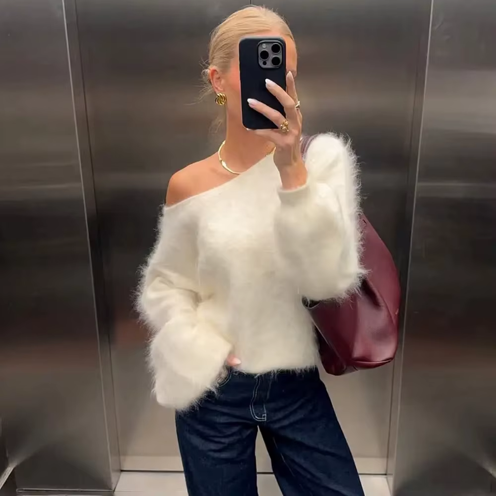 Luxe Fuzzy Off-Shoulder Sweater