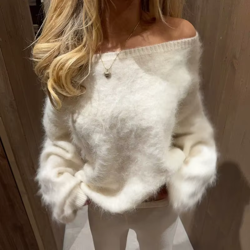 Luxe Fuzzy Off-Shoulder Sweater