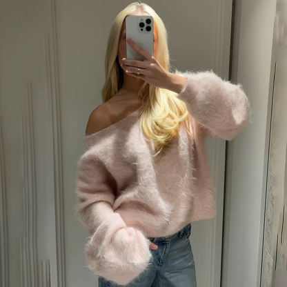 Luxe Fuzzy Off-Shoulder Sweater
