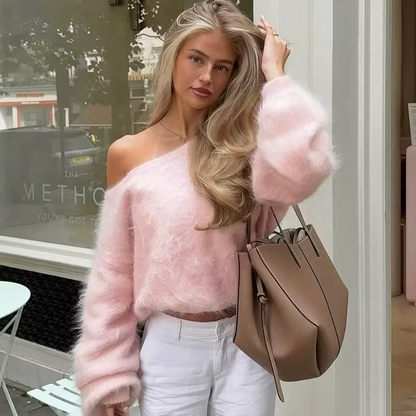 Luxe Fuzzy Off-Shoulder Sweater