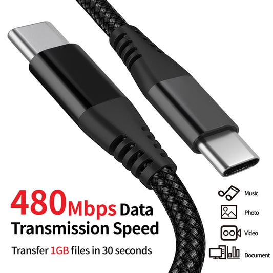 Experience Lightning-Fast Charging with the 60W USB C to USB Type C Cable - Perfect for MacBook, Samsung, Xiaomi, and Huawei (1M/2M/3M Options)